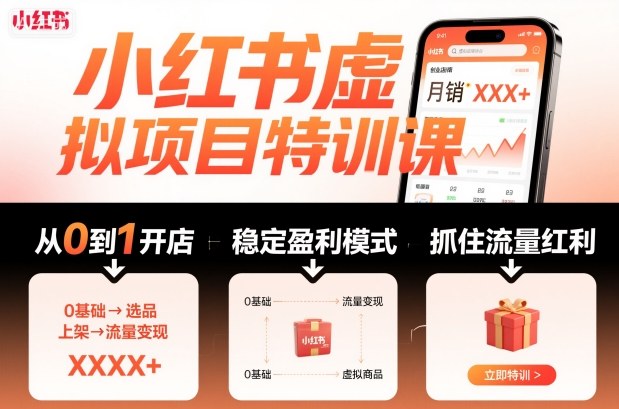 小红书虚拟项目特训课,帮你从0到1打造稳定盈利的店铺,抓住流量红利(更新9月)-来福网创