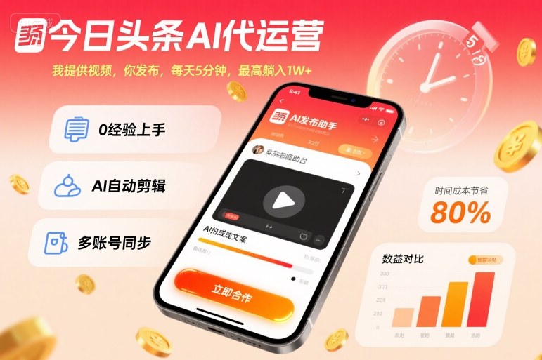 今日头条AI代运营,我提供视频,你发布,每天5分钟,最高躺入1W+【揭秘】-来福网创