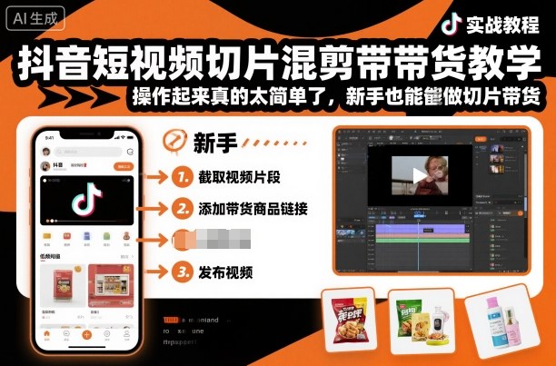 抖音短视频切片混剪带货教学,操作起来真的太简单了,新手也能做切片带货-来福网创