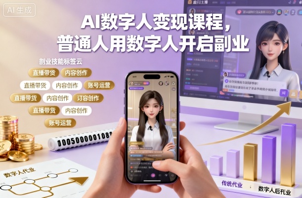 AI数字人变现课程,普通人用数字人开启副业-来福网创