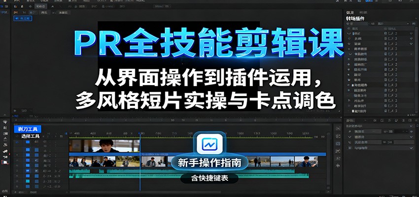 PR全技能剪辑课:从界面操作到插件运用,多风格短片实操与卡点调色-来福网创