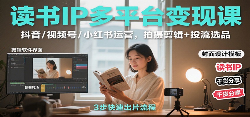 读书IP多平台变现课:抖音/视频号/小红书运营,拍摄剪辑+投流选品-来福网创
