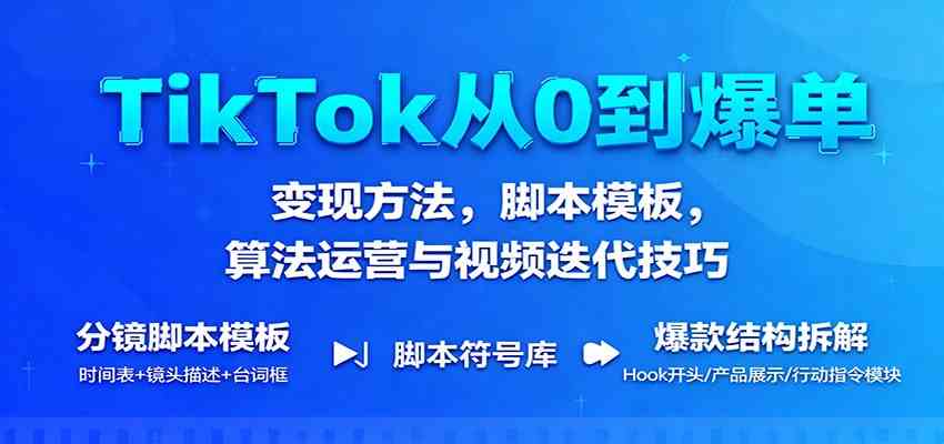TikTok从0到爆单:变现方法,脚本模板,算法运营与视频迭代技巧-来福网创