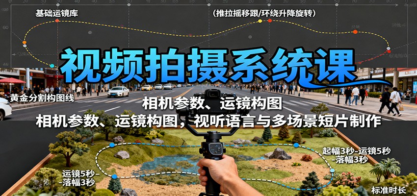 视频拍摄系统课:相机参数、运镜构图,视听语言与多场景短片制作-来福网创
