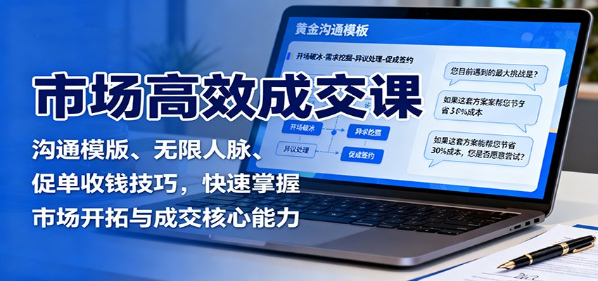 市场高效成交课:沟通模版、无限人脉、促单收钱技巧,快速掌握市场开拓与成交核心能力-来福网创
