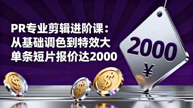 (16381期)PR专业剪辑进阶课:从基础调色到特效大片的进阶技能,单条短片报价达2000-来福网创