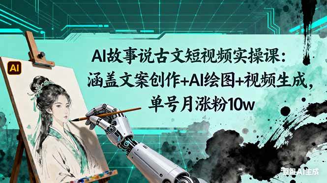(16369期)AI故事说古文短视频实操课:涵盖文案创作+AI绘图+视频生成,单号月涨粉10w-来福网创