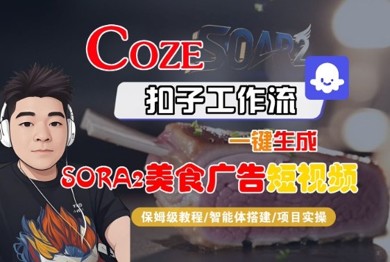 Coze扣子智能体工作流一键生成“SORA2美食广告“短视频,全流程保姆级教学-来福网创