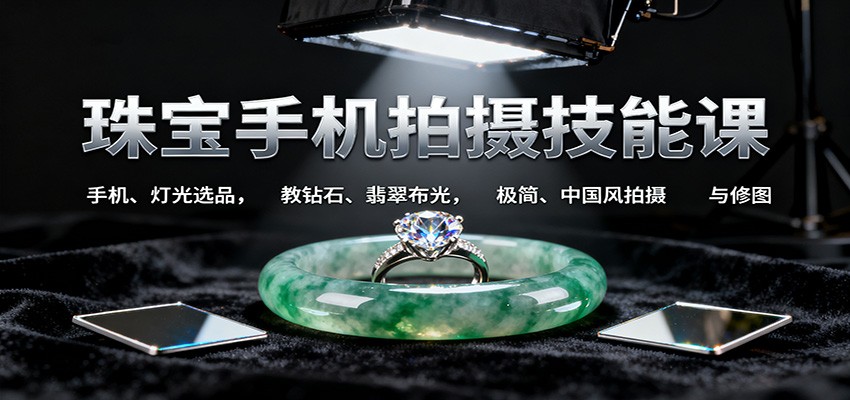 珠宝手机拍摄技能课:手机、 灯光选品,教钻石、翡翠布光,极简、中国风拍摄与修图-来福网创