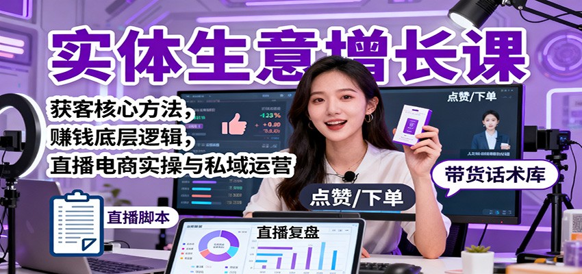实体生意增长课:获客核心方法,赚钱底层逻辑,直播电商实操与私域运营-来福网创