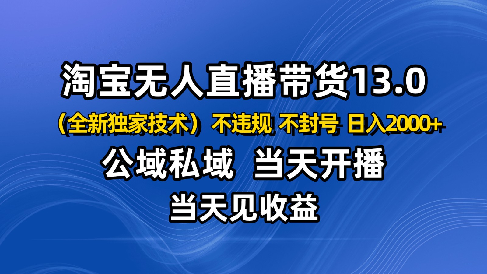淘宝无人直播13.0,公域私域技术,不封号,不违规 布局下半年旺季赛道,日入2000+-来福网创