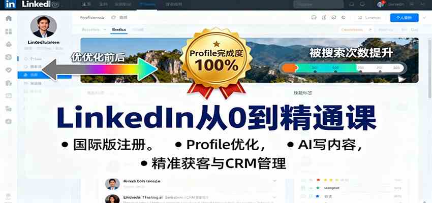 LinkedIn从0到精通课:国际版注册,Profile优化,AI写内容,精准获客与CRM管理-来福网创