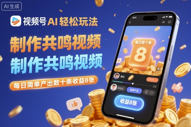 视频号AI轻松玩法,制作共鸣视频,每日简单产出数十条收益8张-来福网创