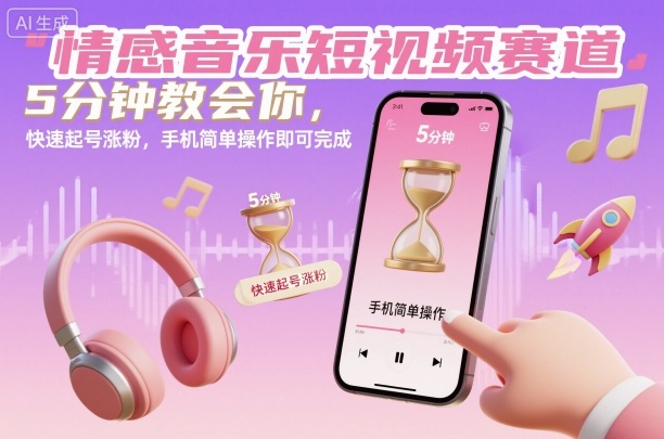 情感音乐短视频赛道,5分钟教会你,快速起号涨粉,手机简单操作即可完成-来福网创