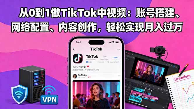 (16461期)从0到1做TikTok中视频:账号搭建、网络配置、内容创作,轻松实现月入过万-来福网创