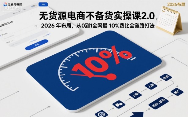 无货源电商不备货实操课2.0,2026年布局,从0到1全网最低10%费比全链路打法【更新中】-来福网创