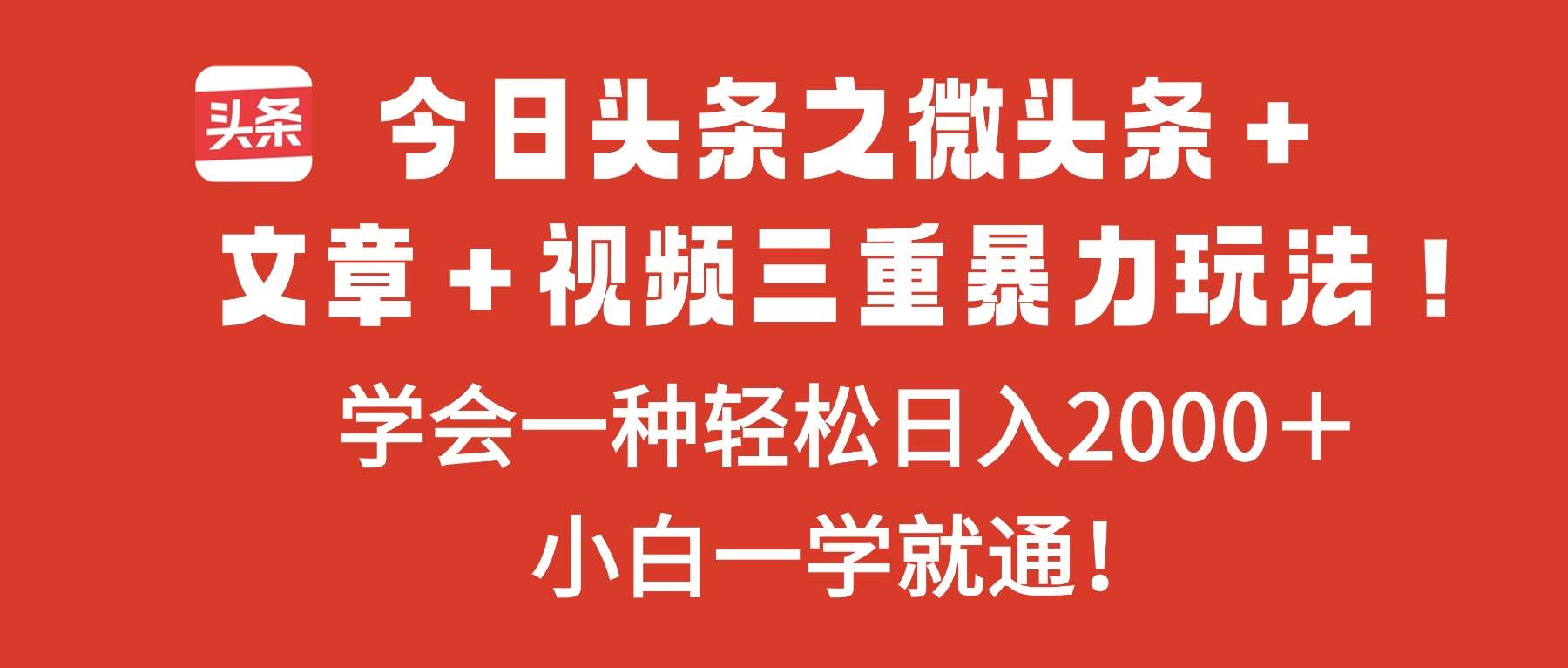 (16556期)今日头条之微头条+文章+视频三重暴力玩法,学会一种轻松日入2000+,…-来福网创