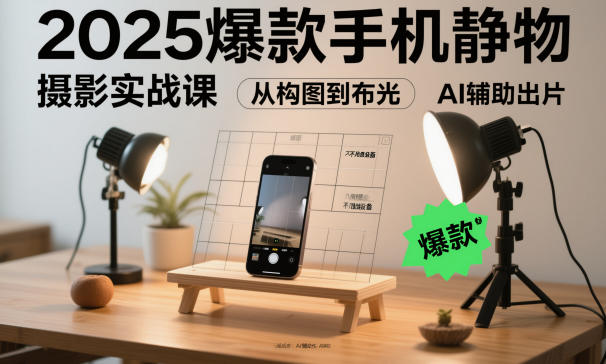 2025爆款手机静物摄影实战课,从构图到布光,不用贵设备,AI辅助出片-来福网创
