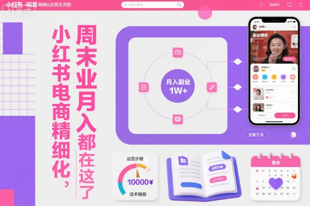 小红书电商精细化运营全流程,周末副业月入1W+,全套方法都在这了-来福网创