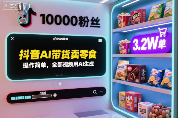 抖音AI带货卖零食,操作简单,全部视频用AI生成,一万粉丝,卖了3.2W单-来福网创