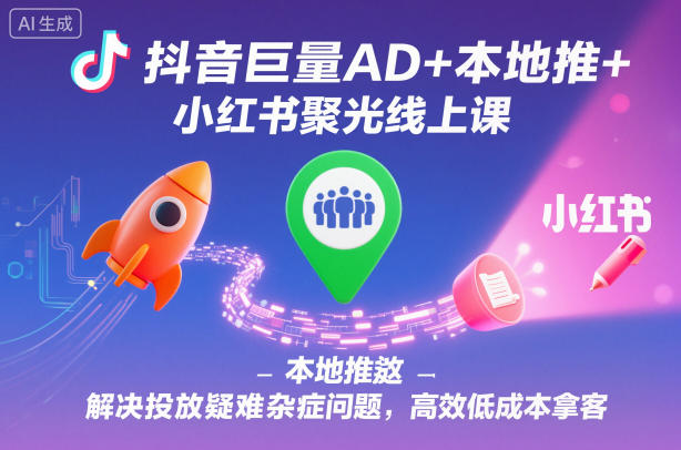抖音巨量AD+本地推+小红书聚光线上课,解决投放疑难杂症问题,高效低成本拿客-来福网创