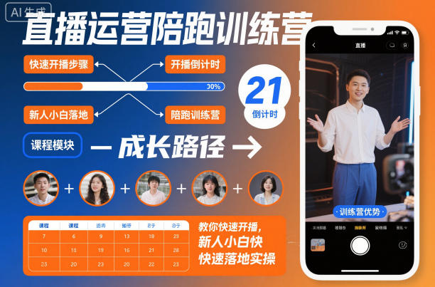 直播运营陪跑训练营,教你快速开播,新人小白快速落地实操-来福网创