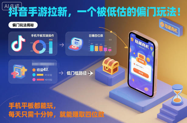 抖音手游拉新,一个被低估的偏门玩法!手机平板都能玩,每天只需十分钟,就能賺取四位数【揭秘】-来福网创