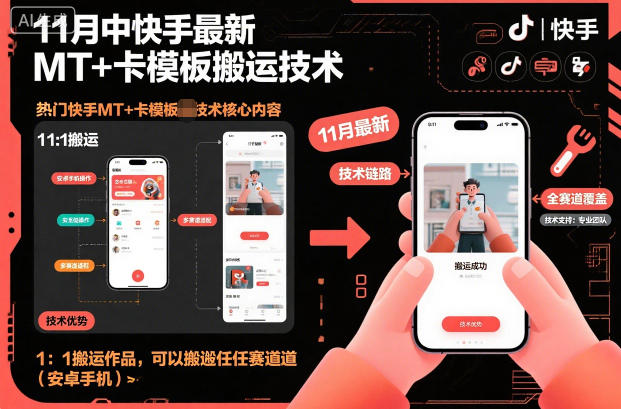 11月中快手最新MT+卡模板搬运技术,1:1搬运作品,可以搬运任何赛道(安卓手机)-来福网创