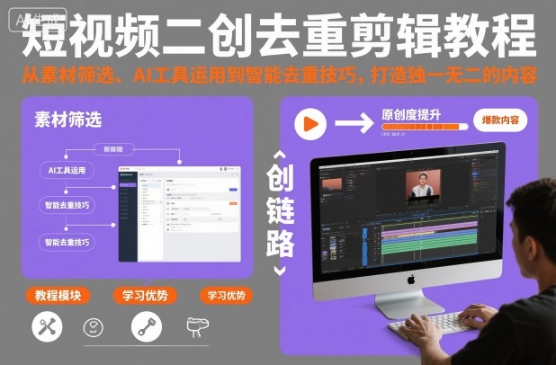 短视频二创去重剪辑教程,从素材筛选、AI工具运用到智能去重技巧,打造独一无二的内容-来福网创