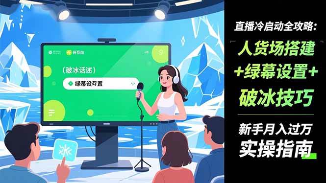 (16605期)直播冷启动全攻略:人货场搭建+绿幕设置+破冰技巧,新手月入过万实操指南-来福网创