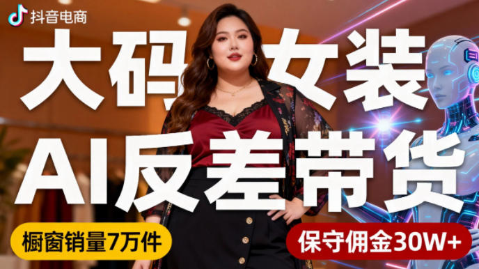 抖音小众赛道,大码女装AI反差带货,不用直播,每天6条作品,橱窗卖7万件,保守佣金30W+-来福网创