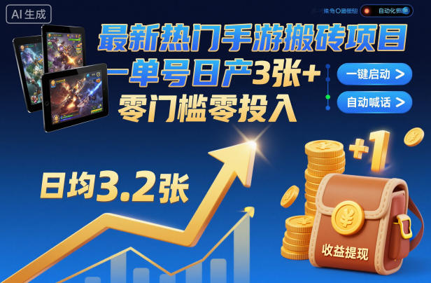 最新热门手游搬砖项目,一键自动化挂G,单号日产3张+,零门槛零投入【揭秘】-来福网创