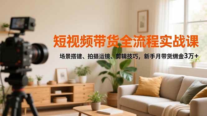 (16680期)短视频带货全流程实战课,场景搭建、拍摄运镜、剪辑技巧,新手月带货佣金3万+-来福网创