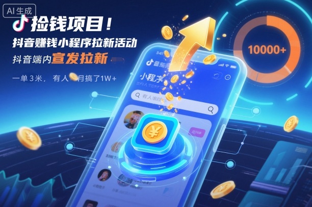 捡钱项目!抖音賺钱小程序拉新活动,抖音端内宣发拉新,一单3米,有人半个月搞了1W+-来福网创