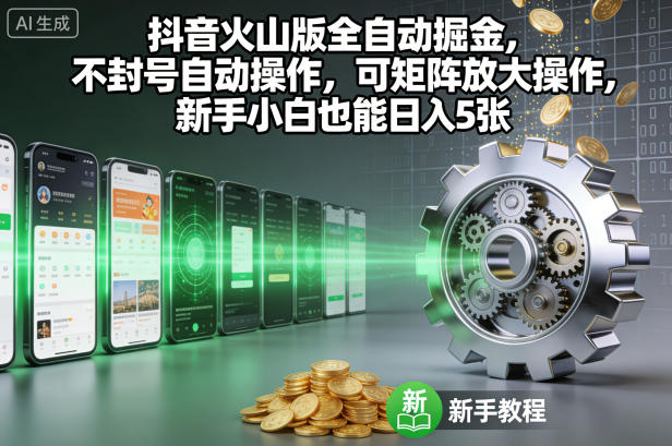 抖音火山版全自动掘金,不封号自动操作,可矩阵放大操作,新手小白也能日入5张【揭秘】-来福网创