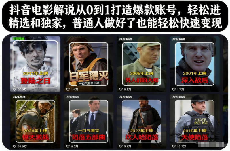 抖音电影解说从0到1打造爆款账号,轻松进精选和独家,普通人做好了也能轻松快速变现-来福网创