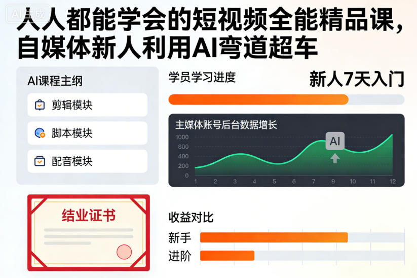 人人都能学会的短视频全能精品课,自媒体新人利用AI弯道超车-来福网创