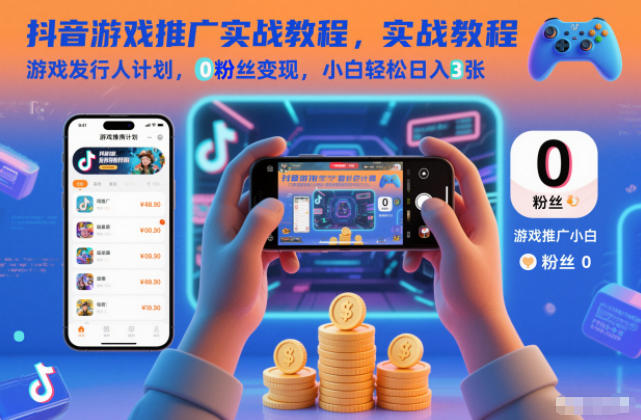 抖音游戏推广实战教程,游戏发行人计划,0粉丝变现,小白轻松日入3张-来福网创