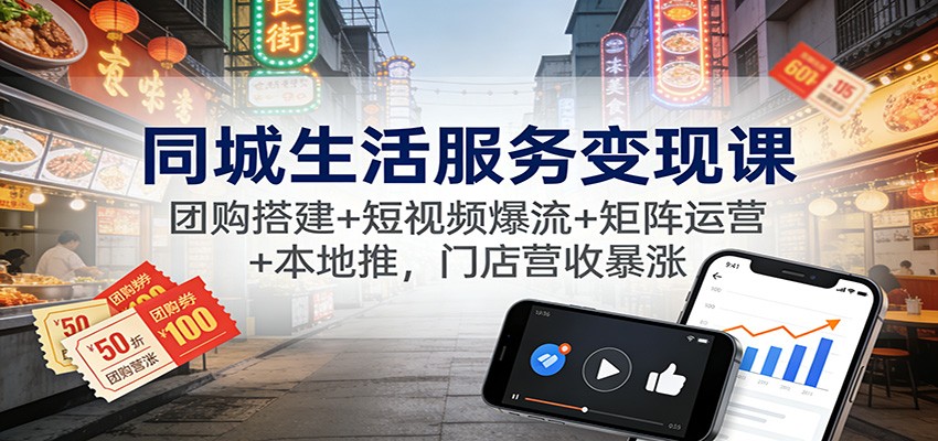 同城生活服务变现课:团购搭建+短视频爆流+矩阵运营+本地推,门店营收暴涨-来福网创