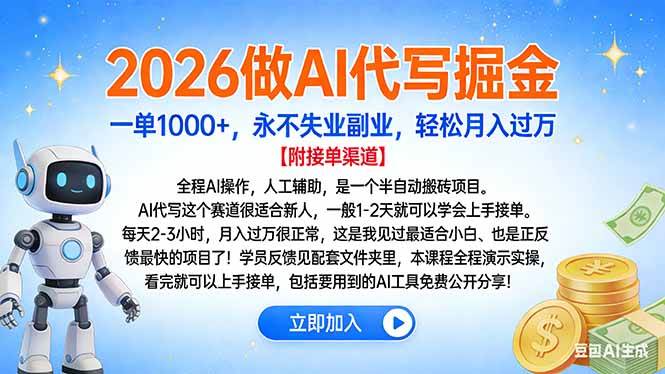 (16924期)2026做AI代写掘金,一单1000+,永不失业副业,轻松月入过万-来福网创