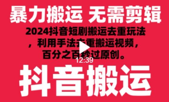2024最新抖音搬运技术，抖音短剧视频去重，手法搬运，利用工具去重，达到秒过原创的效果【揭秘】-来福网创