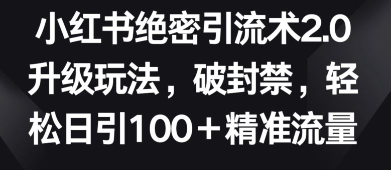 小红书绝密引流术2.0升级玩法，破封禁，轻松日引100+精准流量【揭秘】-来福网创
