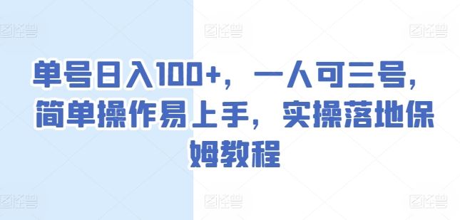 单号日入100+，一人可三号，简单操作易上手，实操落地保姆教程【揭秘】-来福网创