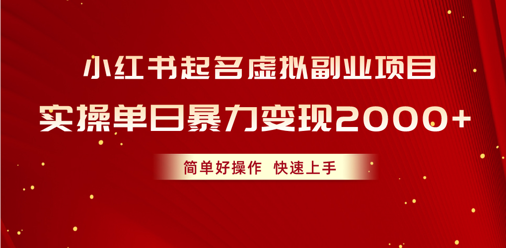 （10856期）小红书起名虚拟副业项目，实操单日暴力变现2000+，简单好操作，快速上手-来福网创