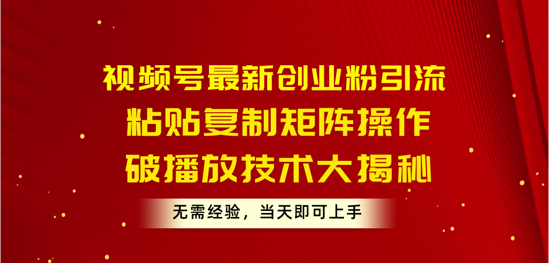 （10803期）视频号最新创业粉引流，粘贴复制矩阵操作，破播放技术大揭秘，无需经验…-来福网创
