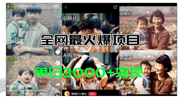 全网爆火的AI让老照片动起来教程，蹭热点日赚3k+，内含免费工具一键可生成【揭秘】-来福网创