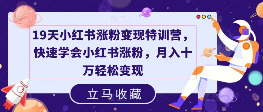19天小红书涨粉变现特训营，快速学会小红书涨粉，月入十万轻松变现-来福网创