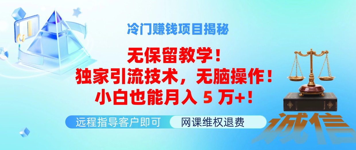 （11864期）冷门赚钱项目无保留教学！独家引流技术，无脑操作！小白也能月入5万+！-来福网创