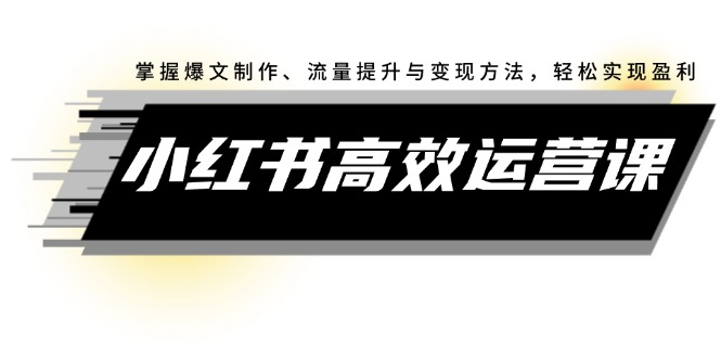 （12369期）小红书高效运营课：掌握爆文制作、流量提升与变现方法，轻松实现盈利-来福网创