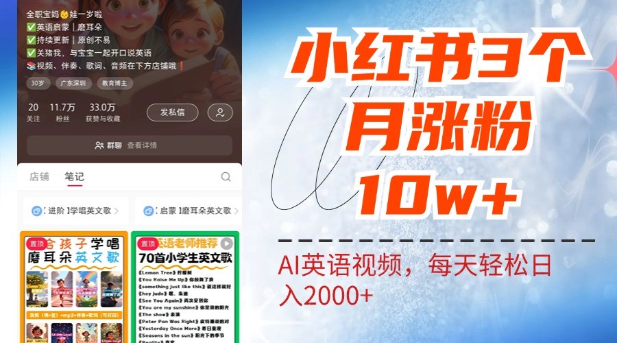 小红书三个月涨粉10W，AI英语视频0成本制作，每天轻松日入2000+-来福网创